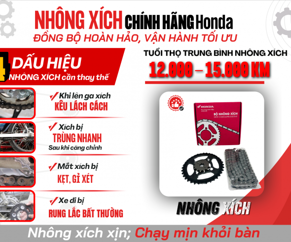 NHÔNG XÍCH HONDA CHÍNH HÃNG – ĐỒNG BỘ HOÀN HẢO, VẬN HÀNH TỐI ƯU