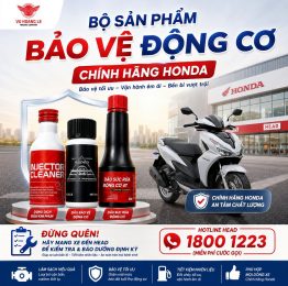 BẢO VỆ ĐỘNG CƠ CHÍNH HÃNG HONDA – ĐẦU TƯ NHỎ, HIỆU QUẢ LỚN!.Bạn có biết? Sau thời gian sử dụng, động cơ xe có thể xuất hiện cặn bẩn, muội carbon tích tụ và kim phun hoạt động kém hiệu quả, khiến xe hao xăng hơn, vận hành không còn êm ái như ban đầu.Để giúp chiếc xe luôn duy trì hiệu suất tối ưu, HEAD Honda Vũ Hoàng Lê giới thiệu Bộ sản phẩm bảo vệ động cơ chính hãng Honda, giải pháp chăm sóc động cơ toàn diện được nhiều khách hàng tin dùng.