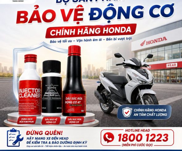 BẢO VỆ ĐỘNG CƠ CHÍNH HÃNG HONDA – ĐẦU TƯ NHỎ, HIỆU QUẢ LỚN!.Bạn có biết? Sau thời gian sử dụng, động cơ xe có thể xuất hiện cặn bẩn, muội carbon tích tụ và kim phun hoạt động kém hiệu quả, khiến xe hao xăng hơn, vận hành không còn êm ái như ban đầu.Để giúp chiếc xe luôn duy trì hiệu suất tối ưu, HEAD Honda Vũ Hoàng Lê giới thiệu Bộ sản phẩm bảo vệ động cơ chính hãng Honda, giải pháp chăm sóc động cơ toàn diện được nhiều khách hàng tin dùng.